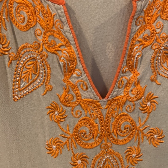Kurta Embroidered Long Sleeve Lightweight Beige Orange Women’s XS - Picture 2 of 8